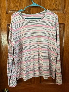 L.L. Bean 1X Reg Woman’s Long Sleeve Crew Neck Pullover Pink, Purple & Gray Top